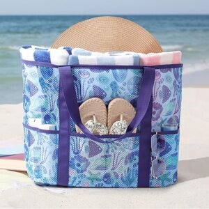 Blue and Purple Beach Mesh Tote Bag